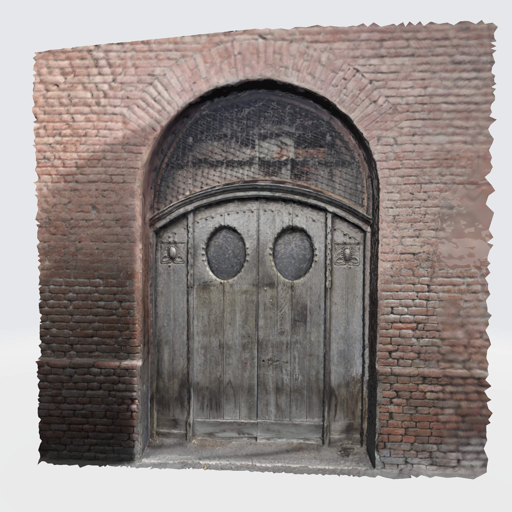 Aged Wooden Doorway in Brick Archway: Architectural Detail Texture
