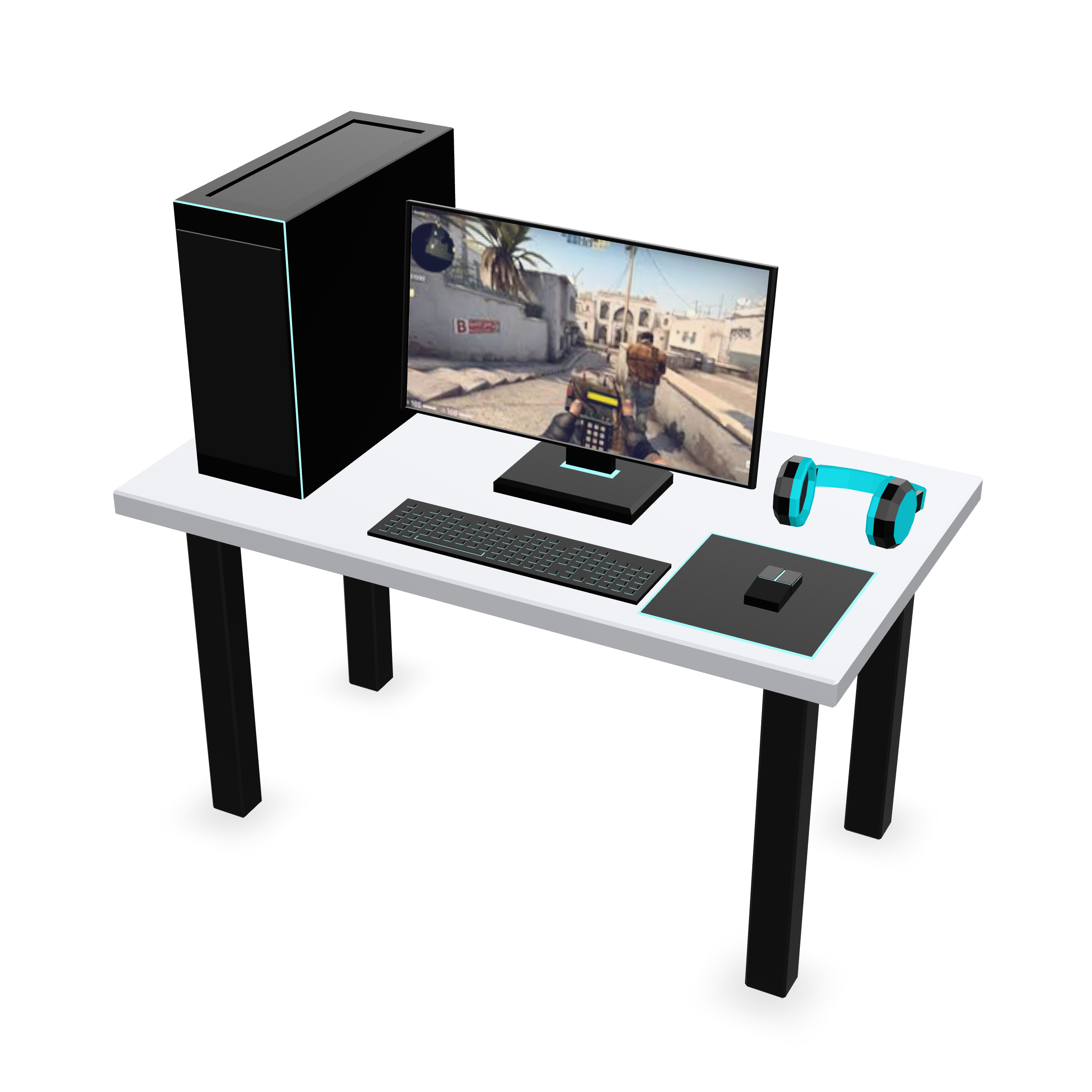 Gamer Desk Setup 3D Model