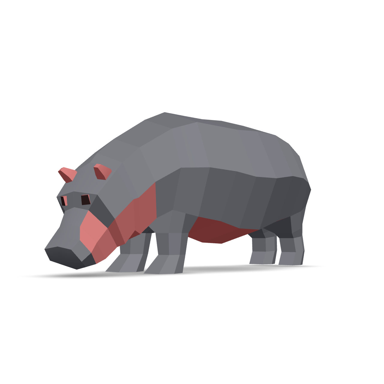 Low Poly Hippo 3D Model