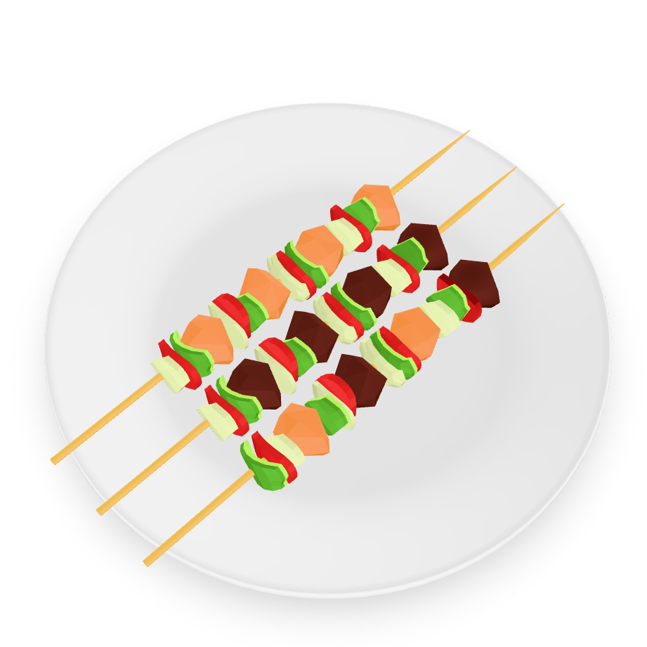 Grilled Kabobs on Plate 3D Model