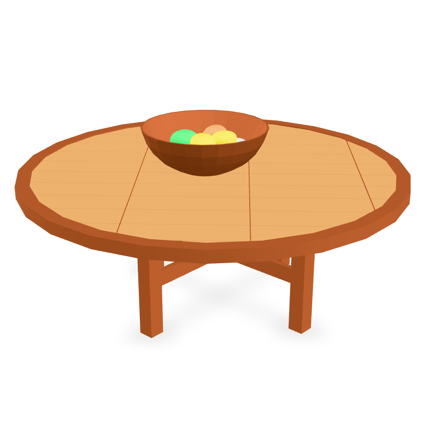Wooden Table with Bowl 3D Model
