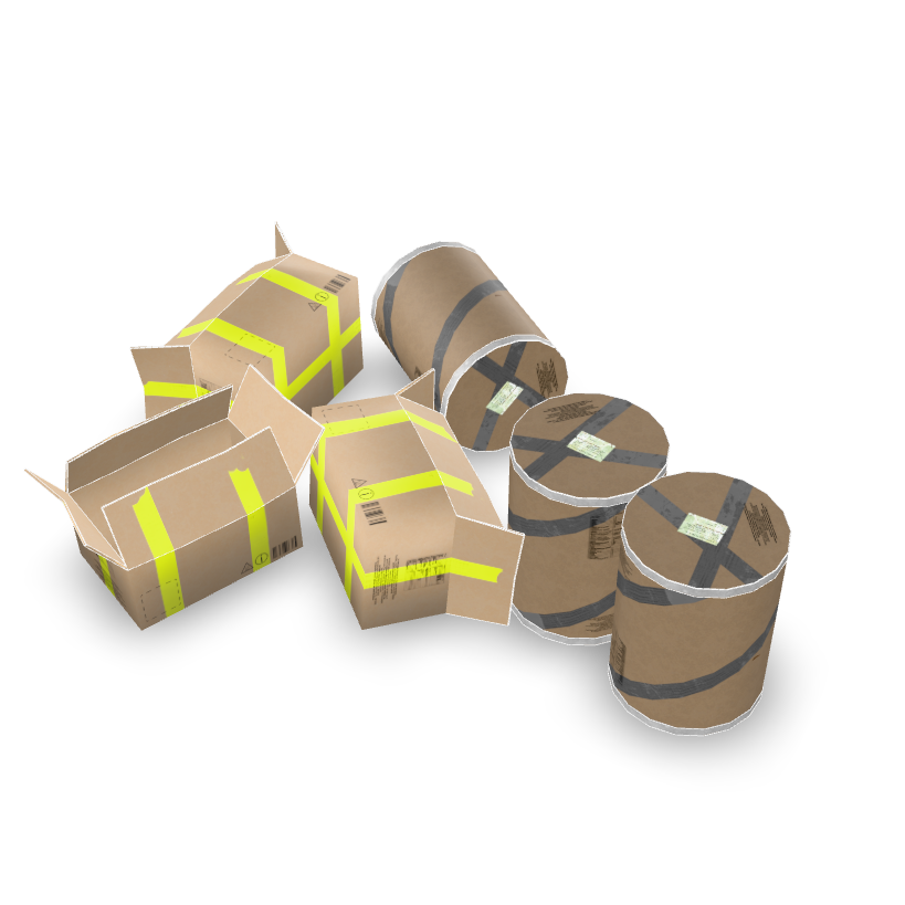 Cardboard Boxes and Drums 3D Model