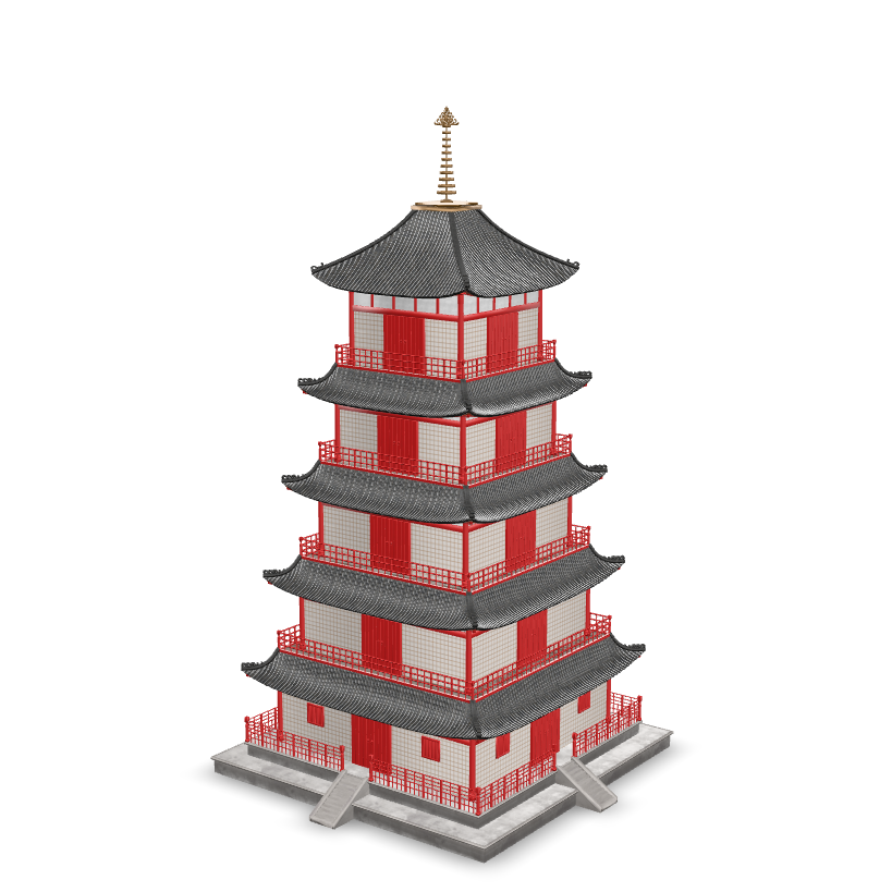 Detailed Pagoda Tower 3D Model