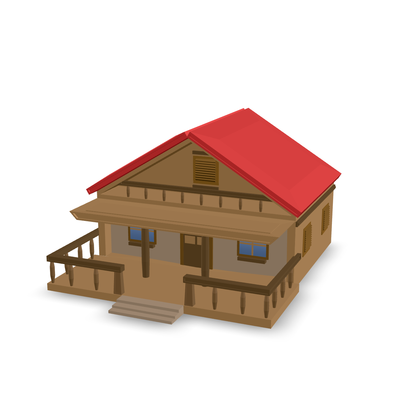 Cartoon Wooden House 3D Model