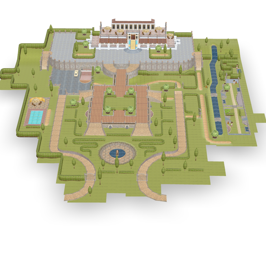 Formal Garden Layout 3D Model